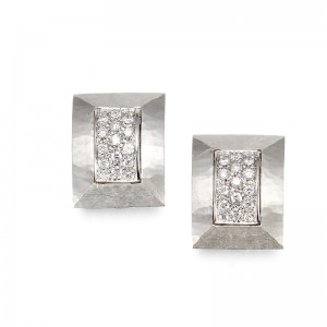 18K Hammered White Gold Diamond Earrings